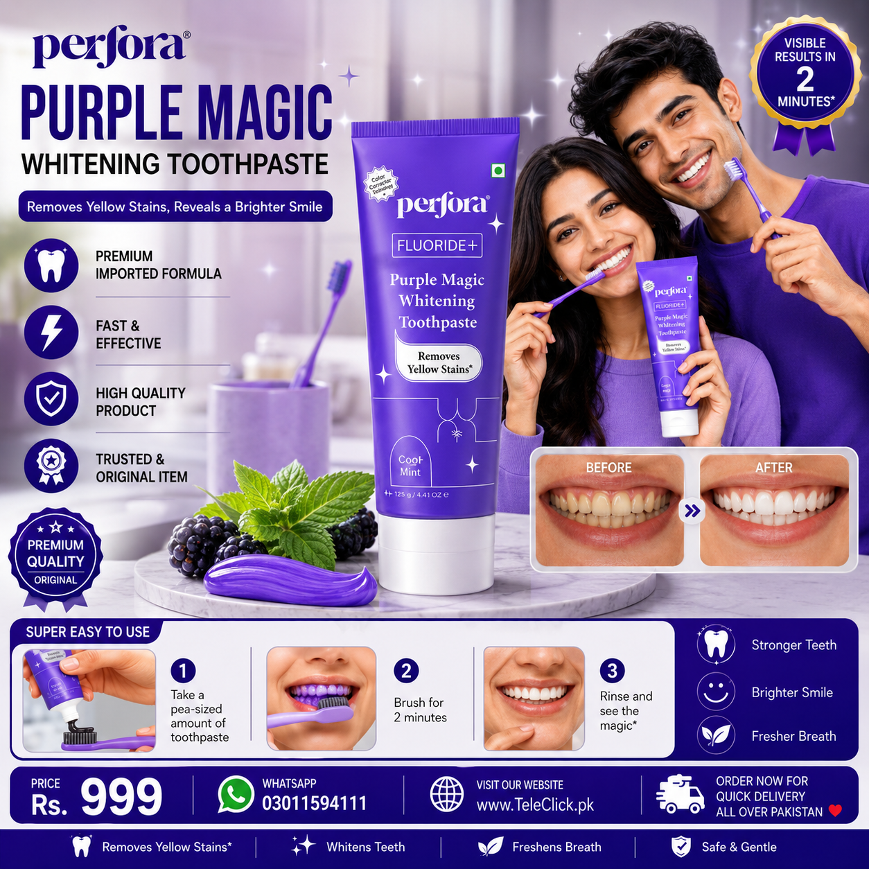 Perfora Purple Magic Whitening Toothpaste 125g - 03011594111