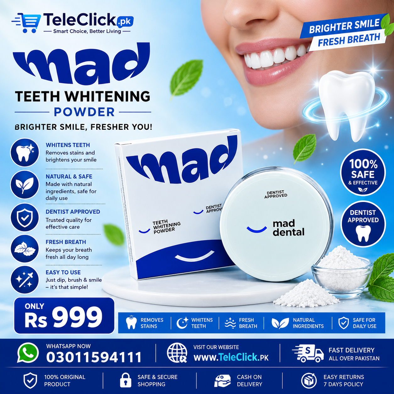 MAD Teeth Whitening Powder In Pakistan - 03011594111