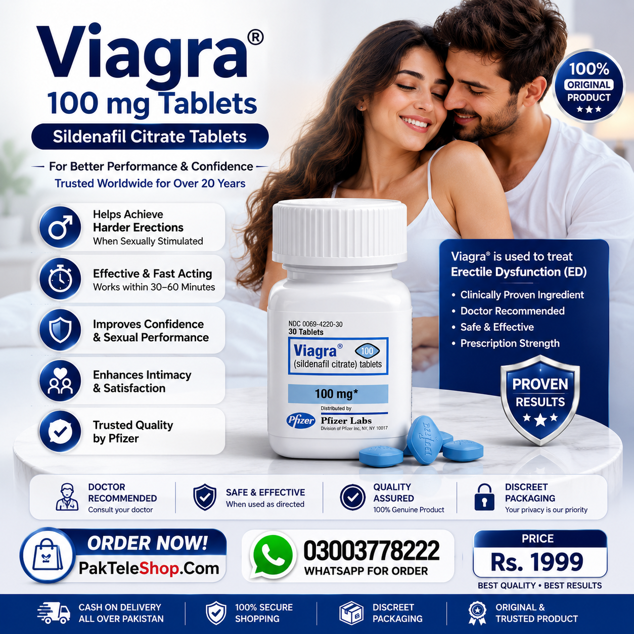 Pfizer Viagra 30 Tablets Bottle Price in Pakistan - 03003778222